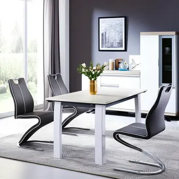 Set of Two Gray White and Silver Upholstered Dining Side Chairs