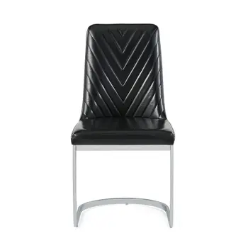 Set of Two Black and Silver Upholstered Dining Side Chairs