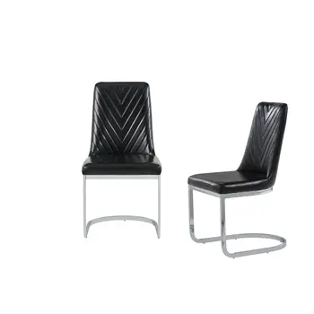 Set of Two Black and Silver Upholstered Dining Side Chairs