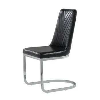 Set of Two Black and Silver Upholstered Dining Side Chairs
