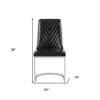 Set of Two Black and Silver Upholstered Dining Side Chairs