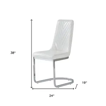 Set of Two White and Silver Upholstered Dining Side Chairs