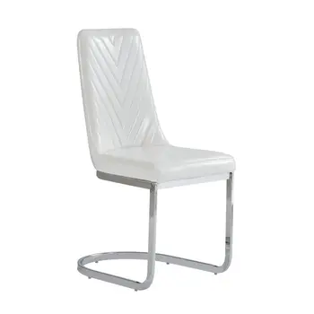 Set of Two White and Silver Upholstered Dining Side Chairs