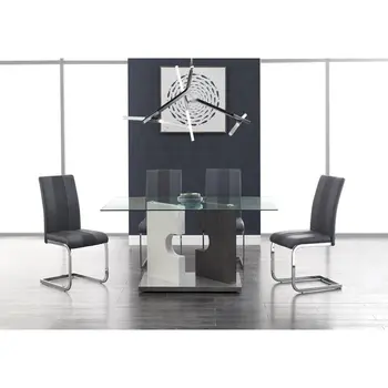 Set of Four Gray and Silver Upholstered Faux Leather Dining Side Chairs