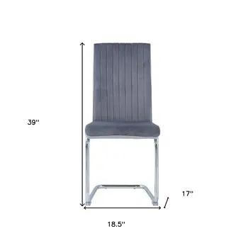 Set of Four Light Gray and Silver Upholstered Faux Leather And Velvet Dining Side Chairs