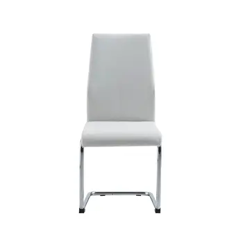 Set of Four White and Silver Upholstered Faux Leather Dining Side Chairs