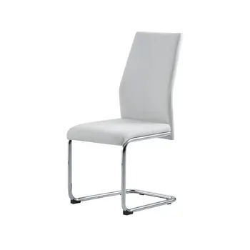 Set of Four White and Silver Upholstered Faux Leather Dining Side Chairs