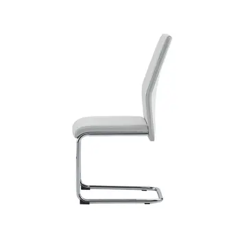 Set of Four White and Silver Upholstered Faux Leather Dining Side Chairs