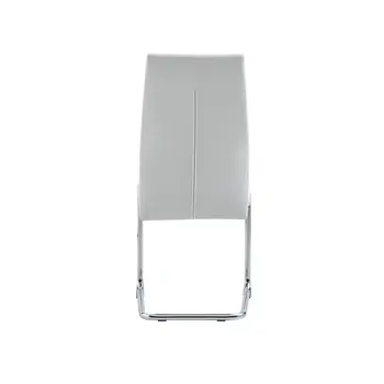 Set of Four White and Silver Upholstered Faux Leather Dining Side Chairs