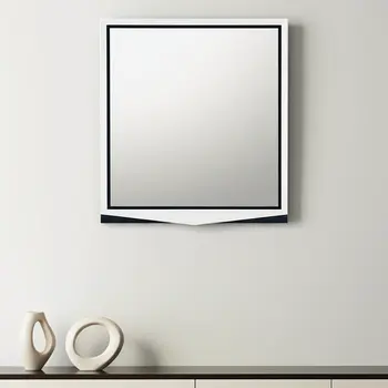 44" Gray And White Glass And Wood Mounted Accent Mirror