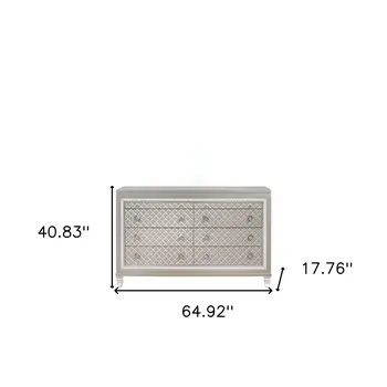 65" Champagne Solid Wood With Bling Six Drawer Double Dresser
