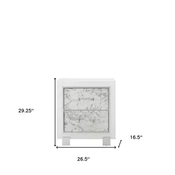 29" White Wood Two Drawer Nightstand