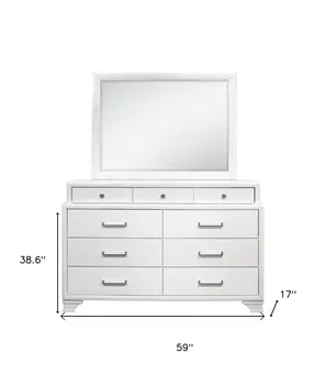59" White Solid Wood Mirrored Nine Drawer