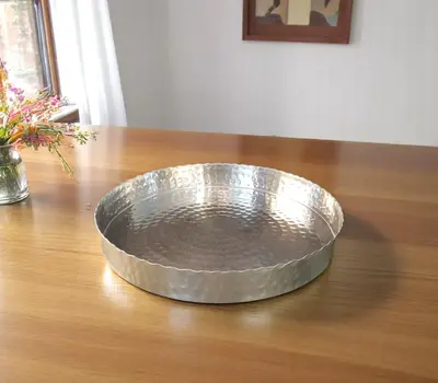 16" Silver Handcrafted Hammered Stainless Steel Round Tray