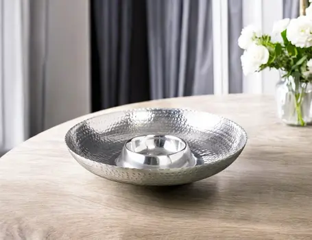 Handcrafted Hammered Stainless Steel Chip And Dip Server