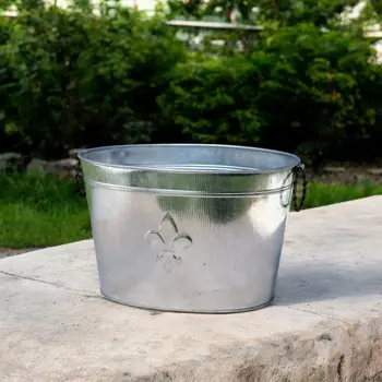 Oval Silver Ribbed Fleur De Lis Beverage Tub