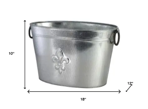 Oval Silver Ribbed Fleur De Lis Beverage Tub
