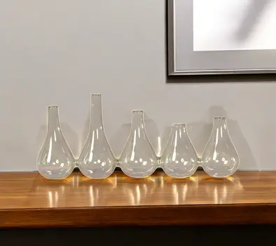 Set of Five Clear Cojoined Glass Bud Vases
