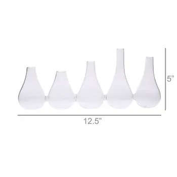 Set of Five Clear Bud Cojoined Glass Table Vases