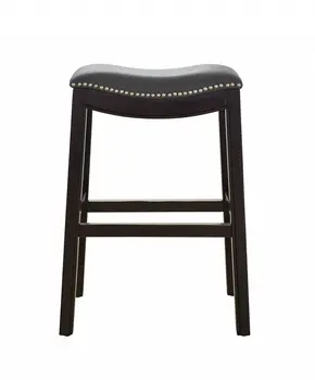 26" Gray and Espresso Faux Leather and Solid Wood Backless Counter Height Bar Chair