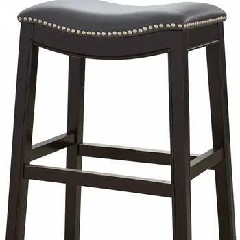 26" Gray and Espresso Faux Leather and Solid Wood Backless Counter Height Bar Chair