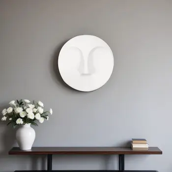 10" White Ceramic Face Round Wall Decor