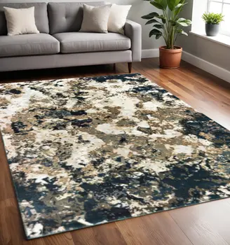 5' X 8' Ivory And Navy Blue Abstract Area Rug