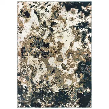 10' X 13' Ivory And Navy Blue Abstract Area Rug