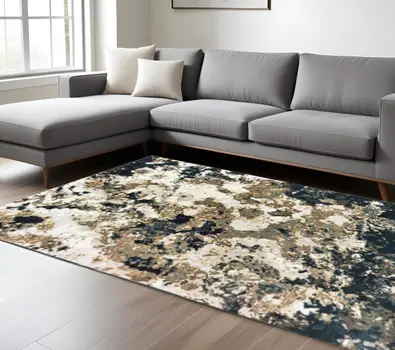 10' X 13' Ivory And Navy Blue Abstract Area Rug