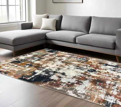 6' X 9' Ivory And Gray Abstract Area Rug