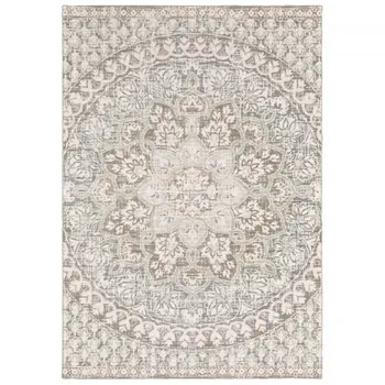 10' X 13' Ivory And Gray Medallion Distressed Area Rug
