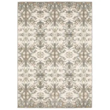 10' X 13' Ivory And Gray Ikat Area Rug