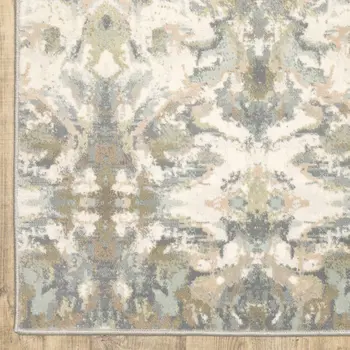 10' X 13' Ivory And Gray Ikat Area Rug
