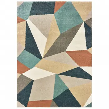 4' X 6' Blue Green And Beige Abstract Geometric Area Rug