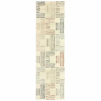 8' Ivory And Blue Runner Rug
