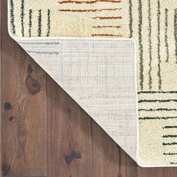 7' X 10' Ivory Blue And Red Geometric Area Rug