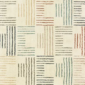 7' X 10' Ivory Blue And Red Geometric Area Rug