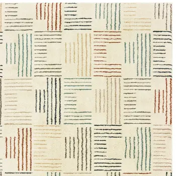 7' X 10' Ivory Blue And Red Geometric Area Rug