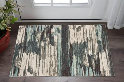2' X 3' Ivory Blue Gray Abstract Layers Indoor Accent Rug