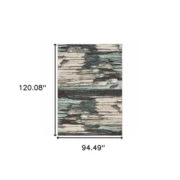 7' X 10' Ivory Blue And Gray Abstract Area Rug