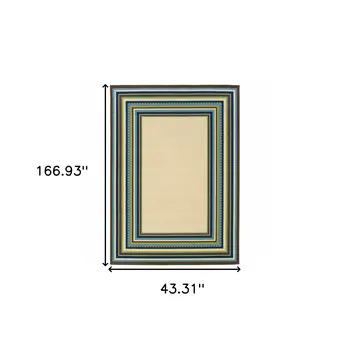 4' X 6' Ivory And Blue Striped Indoor Outdoor Area Rug