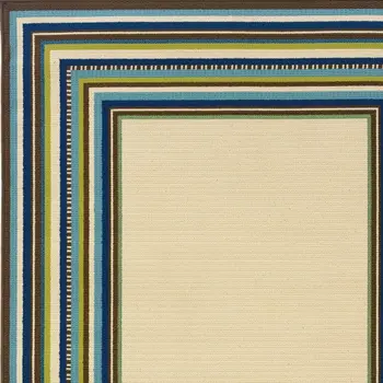 4' X 6' Ivory And Blue Striped Indoor Outdoor Area Rug