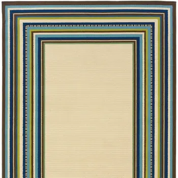 4' X 6' Ivory And Blue Striped Indoor Outdoor Area Rug