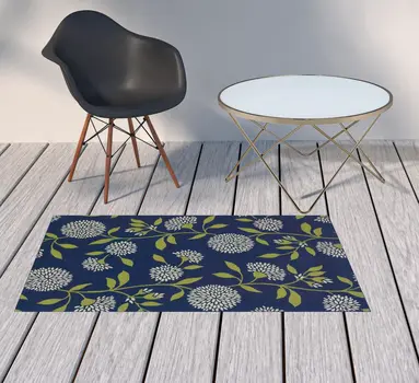 2' X 5' Blue And Green Floral Indoor Outdoor Area Rug