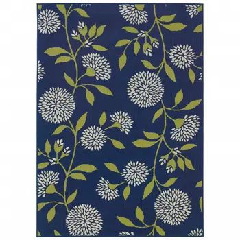 5' X 5' Blue And Green Floral Indoor Outdoor Area Rug