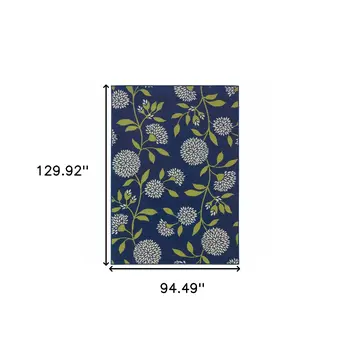 8' X 11' Blue And Green Floral Indoor Outdoor Area Rug