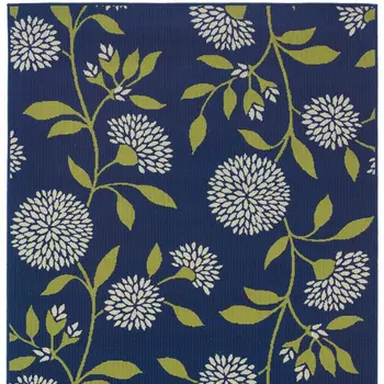 8' X 11' Blue And Green Floral Indoor Outdoor Area Rug