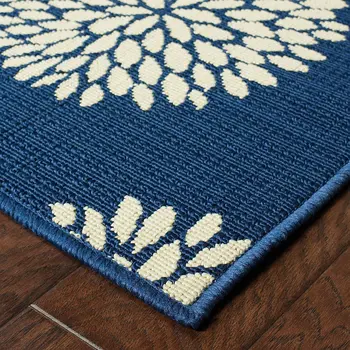 8' Blue And Green Round Floral Indoor Outdoor Area Rug