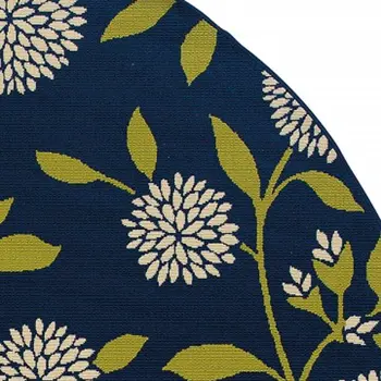 8' Blue And Green Round Floral Indoor Outdoor Area Rug