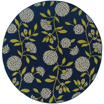 8' Blue And Green Round Floral Indoor Outdoor Area Rug